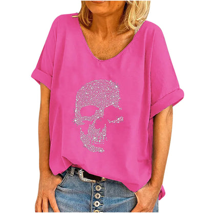 Women'S T-Shirt Short Sleeve T-Shirts Printing Patchwork Hip-Hop Skull