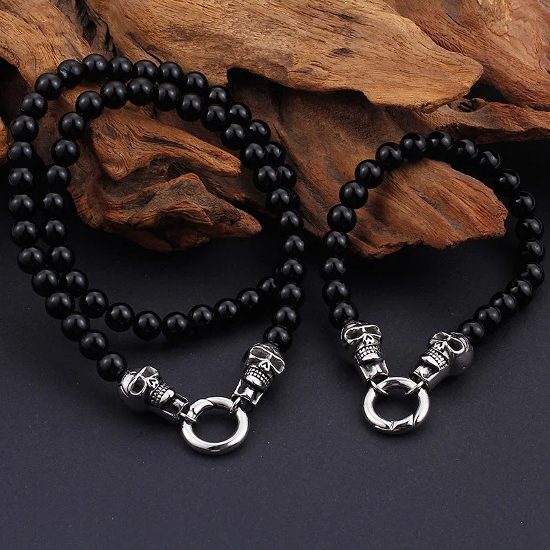 Hip-Hop Skull Stainless Steel Glass Beaded Men'S Bracelets Necklace