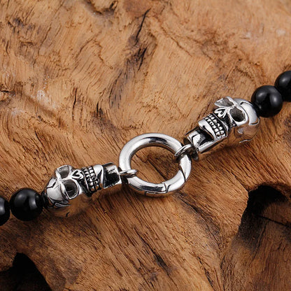 Hip-Hop Skull Stainless Steel Glass Beaded Men'S Bracelets Necklace