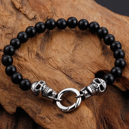 Hip-Hop Skull Stainless Steel Glass Beaded Men'S Bracelets Necklace