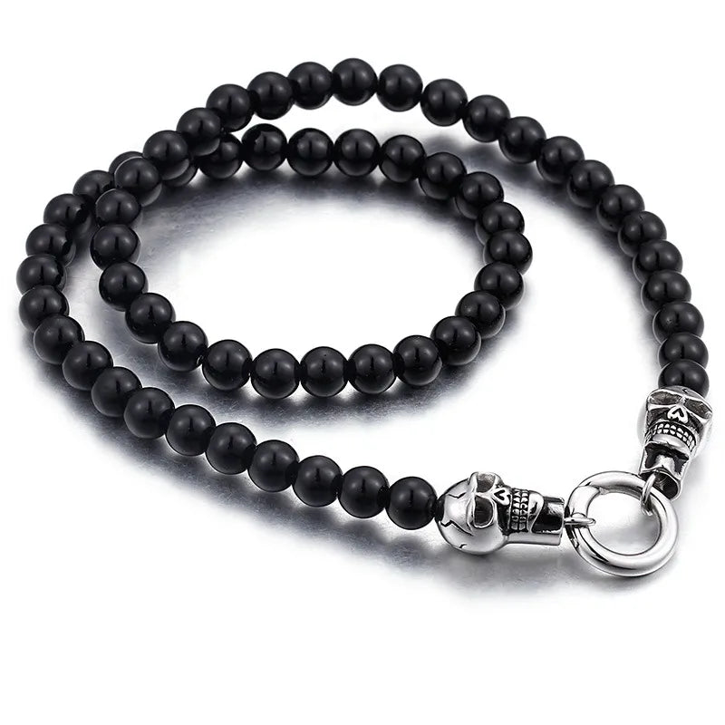 Hip-Hop Skull Stainless Steel Glass Beaded Men'S Bracelets Necklace