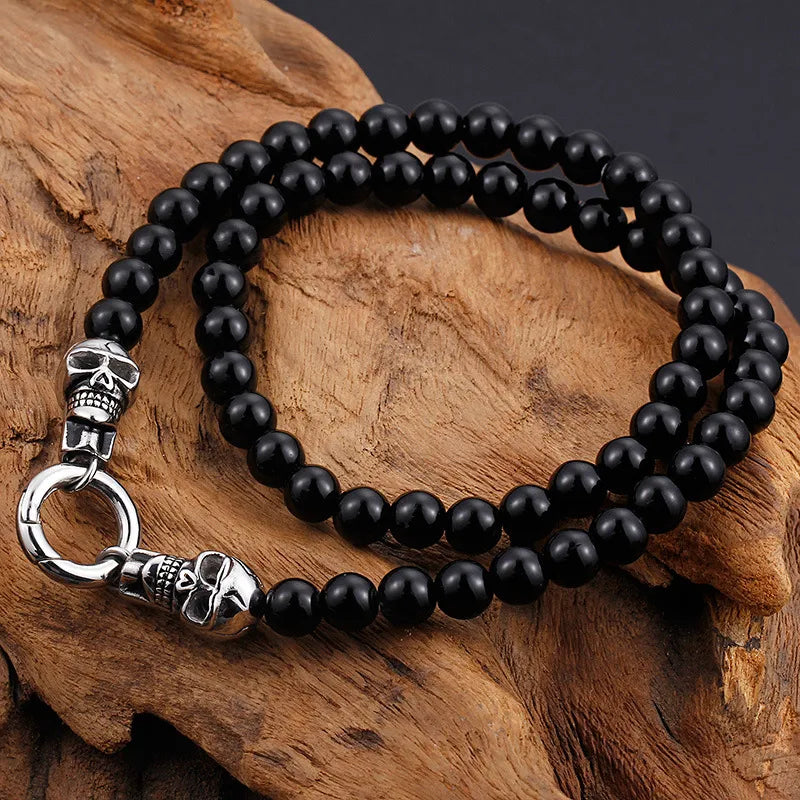 Hip-Hop Skull Stainless Steel Glass Beaded Men'S Bracelets Necklace