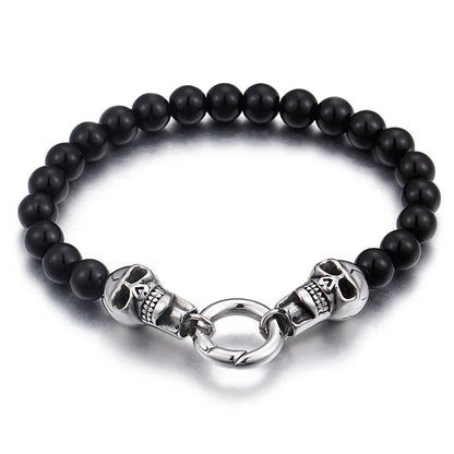 Hip-Hop Skull Stainless Steel Glass Beaded Men'S Bracelets Necklace