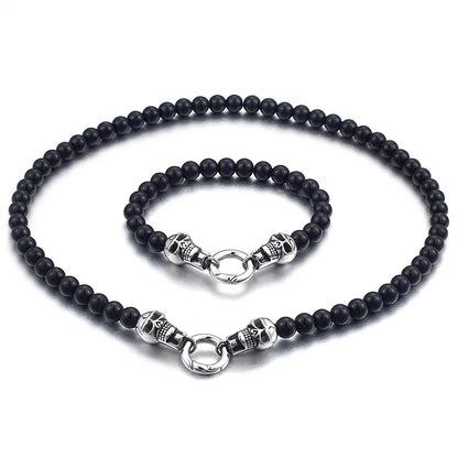 Hip-Hop Skull Stainless Steel Glass Beaded Men'S Bracelets Necklace