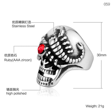 Hip-Hop Skull Titanium Steel Inlay Rhinestones 18K Gold Plated Men'S Rings