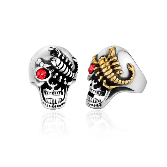 Hip-Hop Skull Titanium Steel Inlay Rhinestones 18K Gold Plated Men'S Rings