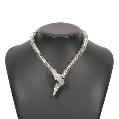 Hip-Hop Snake Alloy Inlay Rhinestones Women'S Necklace