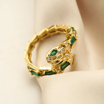 Hip-hop Snake Copper Plating Inlay Zircon 18k Gold Plated Open Ring