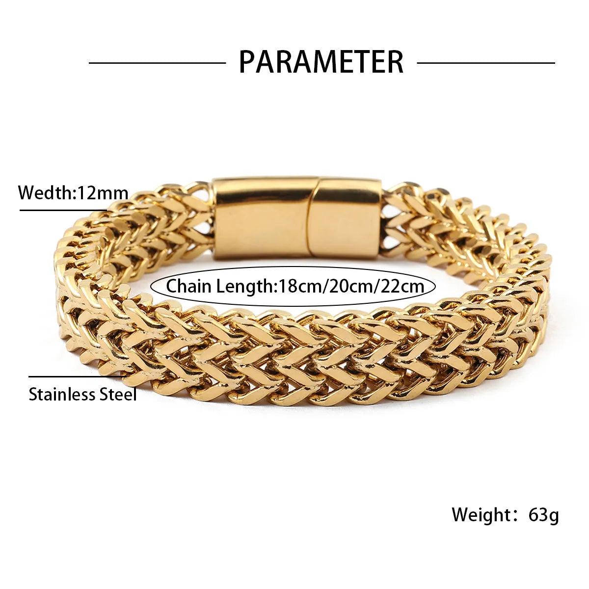 Hip-Hop Solid Color 201 Stainless Steel 18K Gold Plated Bracelets In Bulk