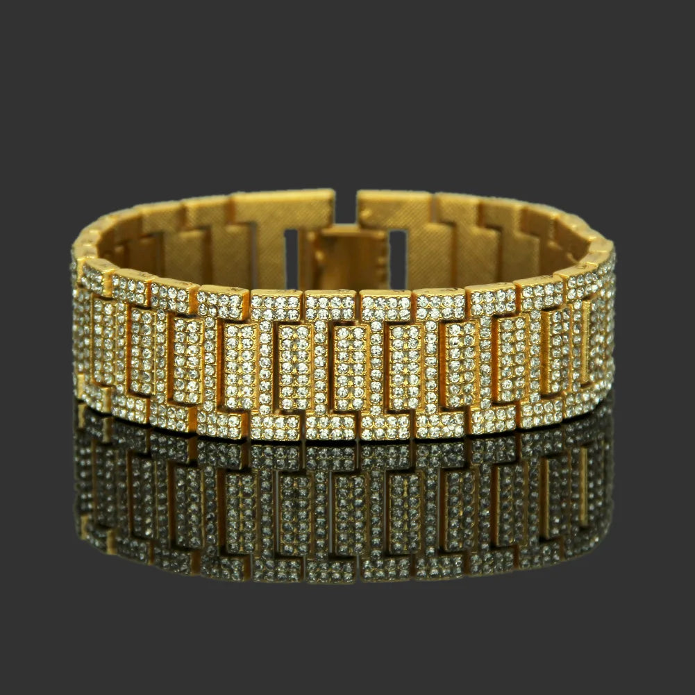 Hip-Hop Solid Color Alloy Inlay Rhinestones Men'S Bracelets