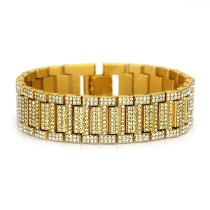 Hip-Hop Solid Color Alloy Inlay Rhinestones Men'S Bracelets