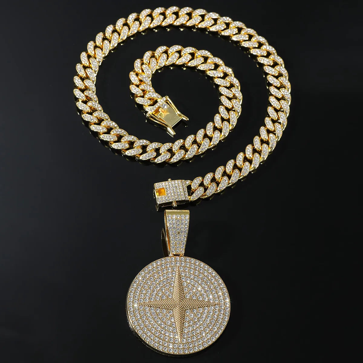 Hip-hop Solid Color Alloy Inlay Rhinestones Men's Pendant Necklace