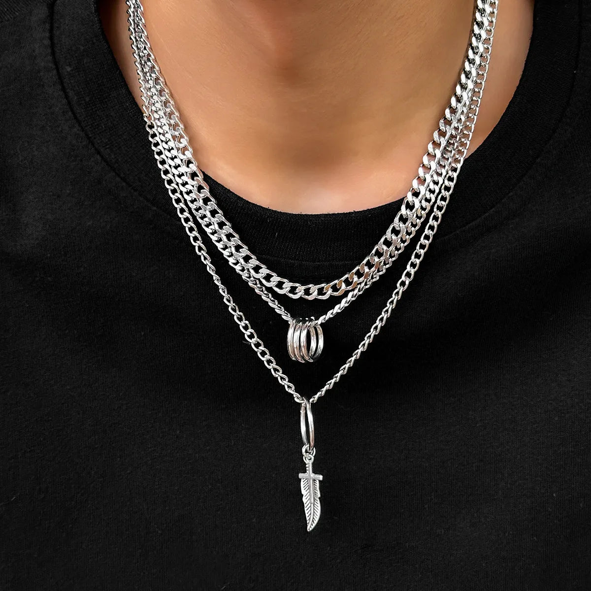 Hip-Hop Solid Color Alloy Plating Chain Men'S Layered Necklaces