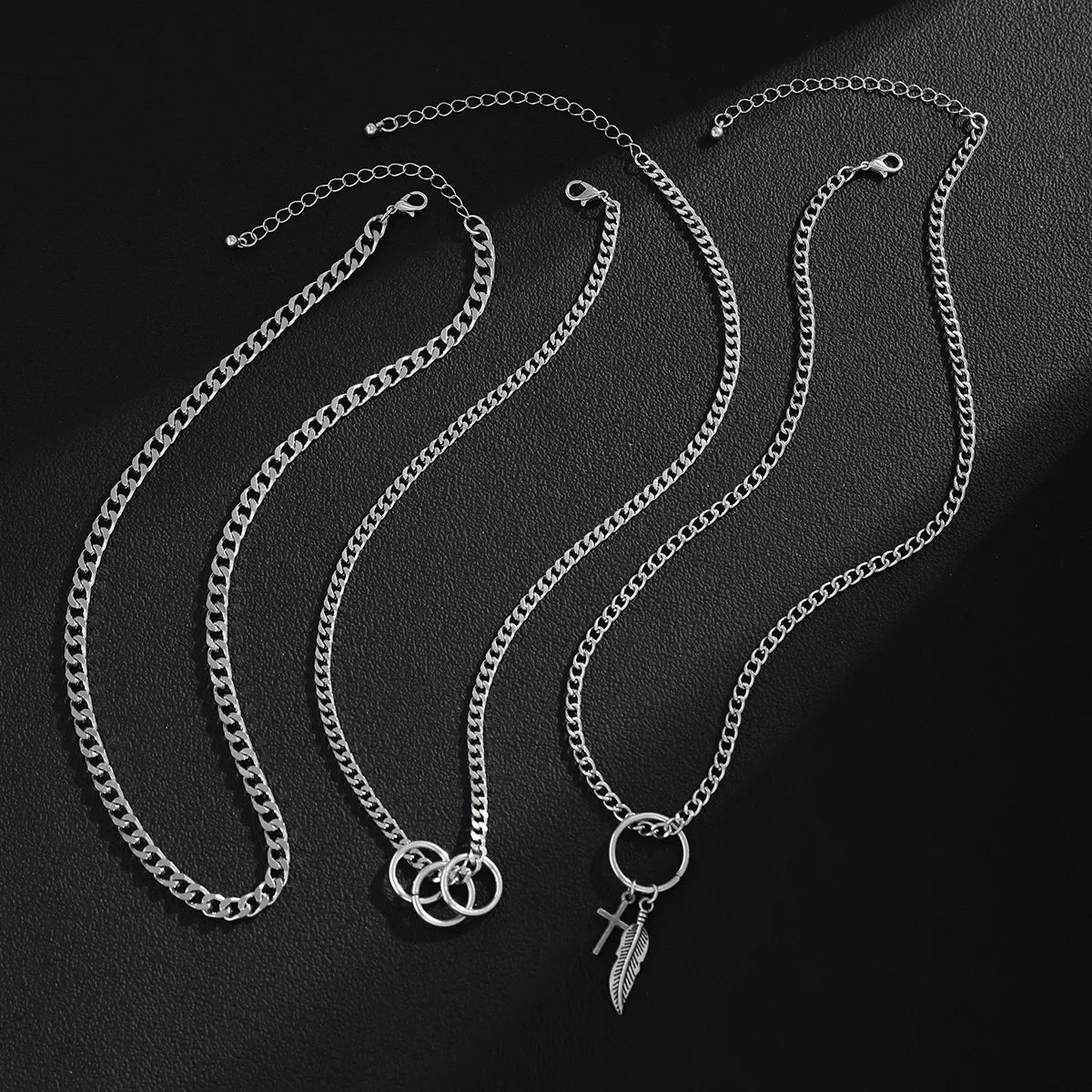 Hip-Hop Solid Color Alloy Plating Chain Men'S Layered Necklaces