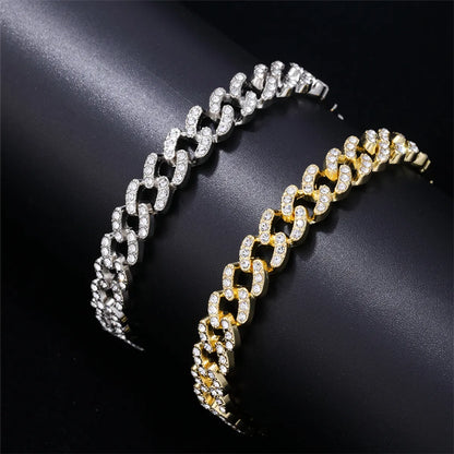 Hip-hop Solid Color Alloy Plating Inlay Rhinestones White Gold Plated Gold Plated Men's Bracelets Necklace