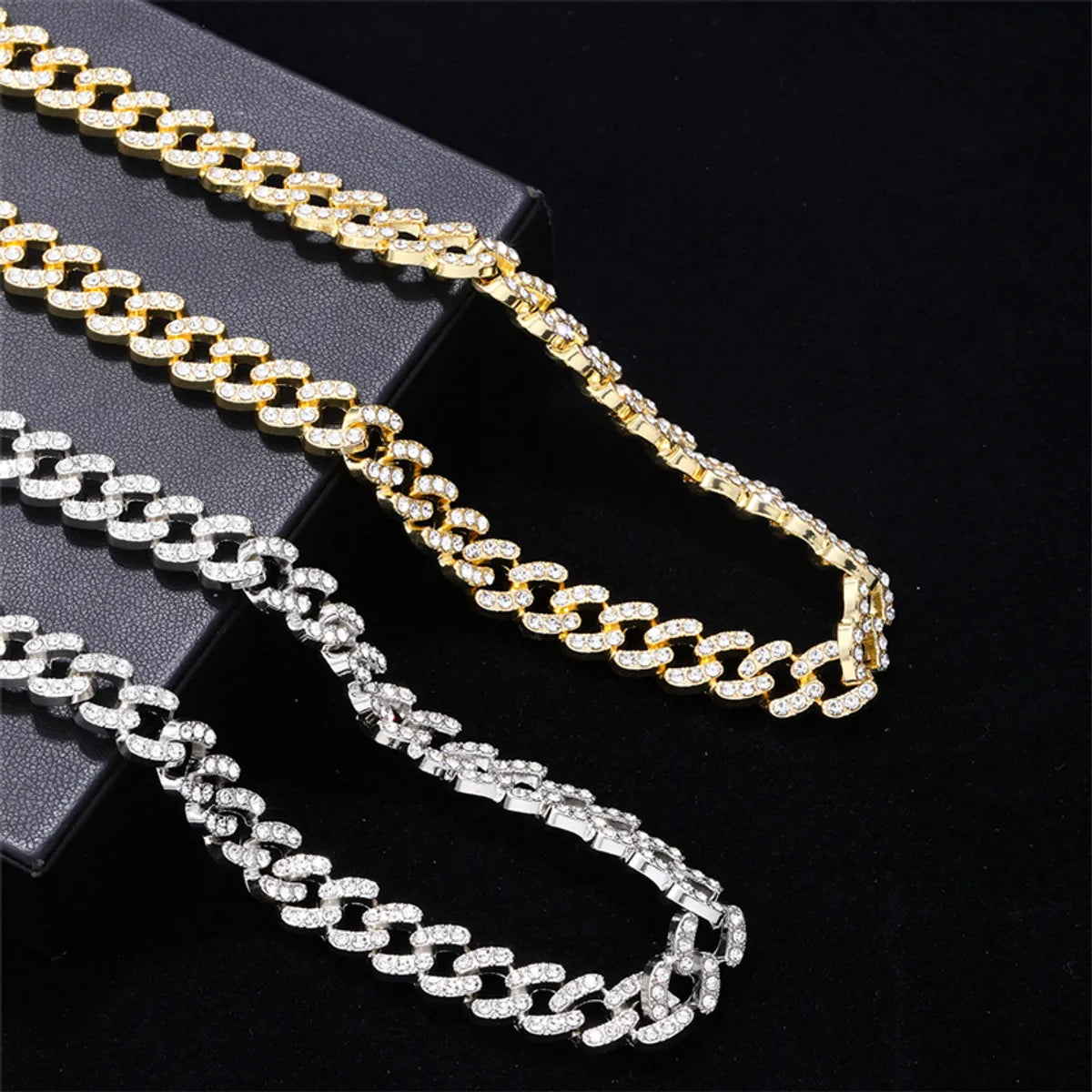 Hip-hop Solid Color Alloy Plating Inlay Rhinestones White Gold Plated Gold Plated Men's Bracelets Necklace