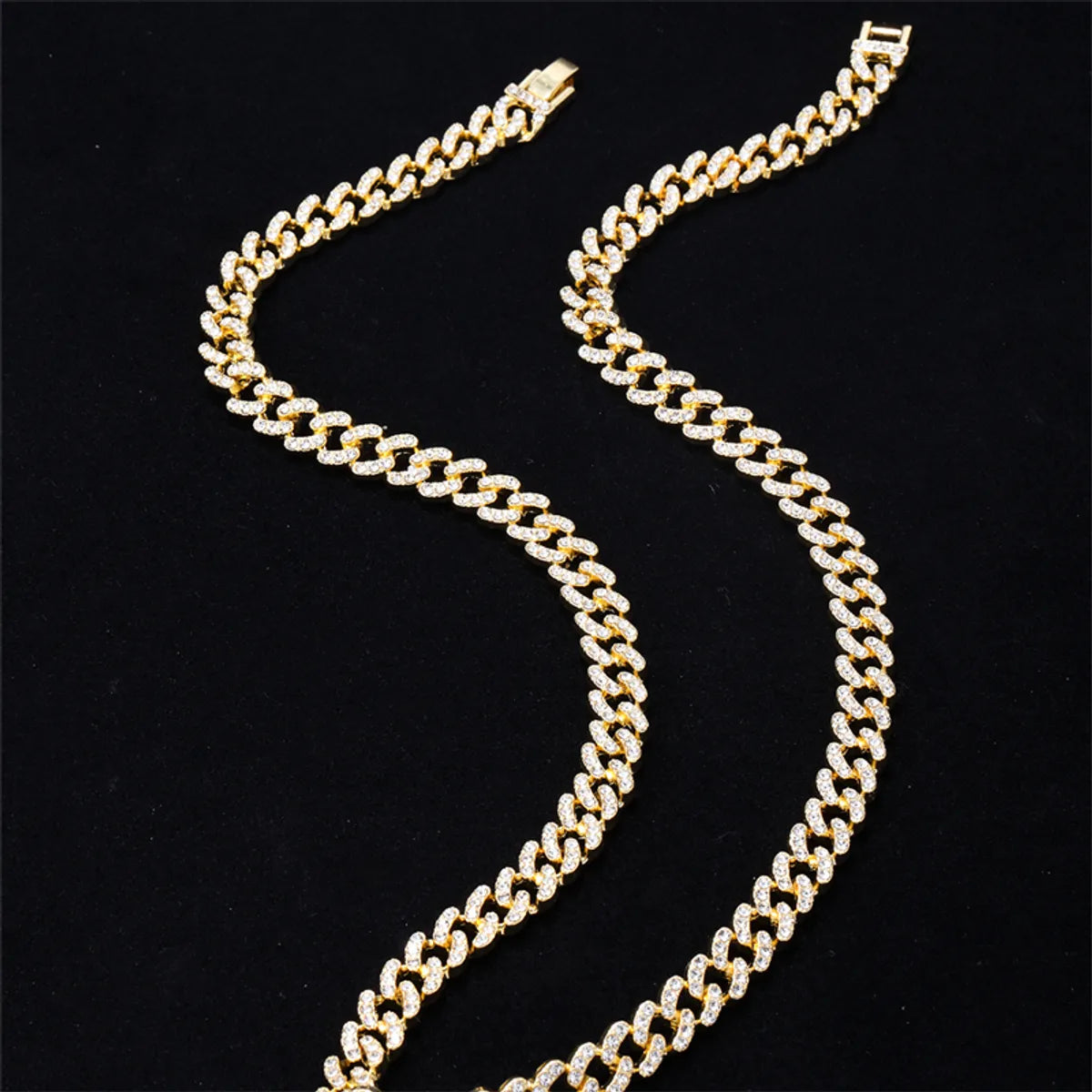 Hip-hop Solid Color Alloy Plating Inlay Rhinestones White Gold Plated Gold Plated Men's Bracelets Necklace