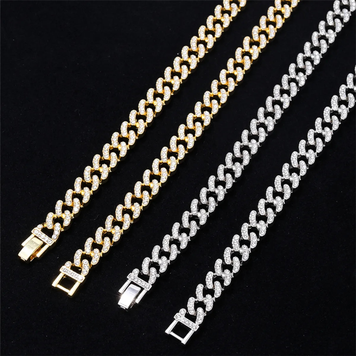 Hip-hop Solid Color Alloy Plating Inlay Rhinestones White Gold Plated Gold Plated Men's Bracelets Necklace