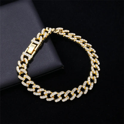 Hip-hop Solid Color Alloy Plating Inlay Rhinestones White Gold Plated Gold Plated Men's Bracelets Necklace