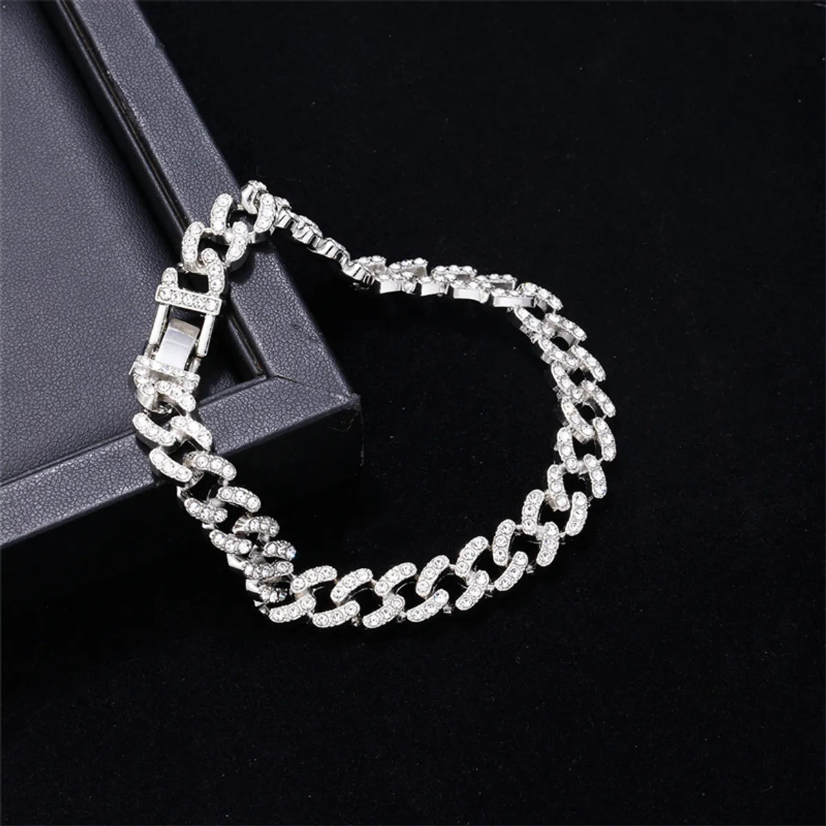 Hip-hop Solid Color Alloy Plating Inlay Rhinestones White Gold Plated Gold Plated Men's Bracelets Necklace