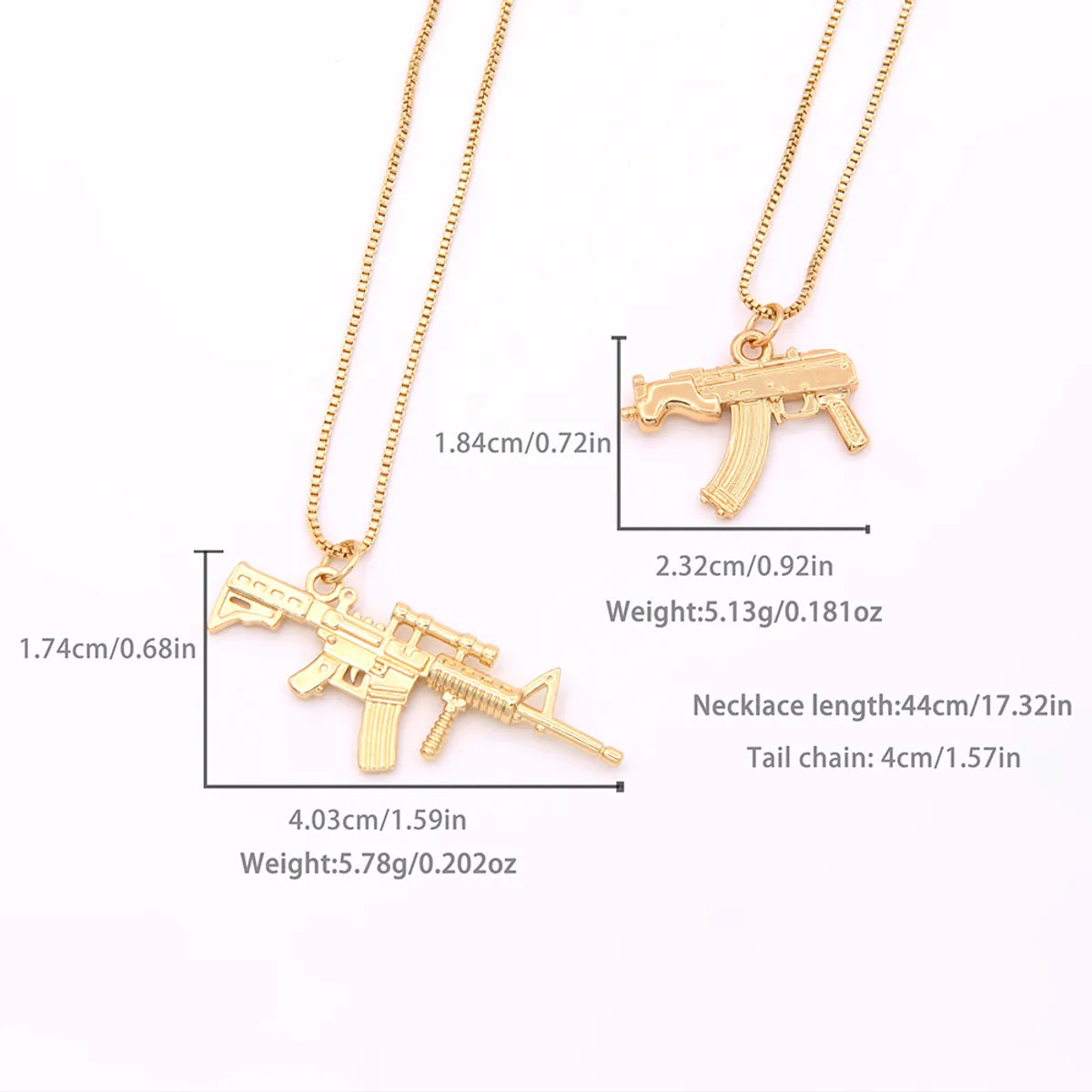 Hip-hop Solid Color Cool Style Pistol Copper 18k Gold Plated Pendant Necklace In Bulk