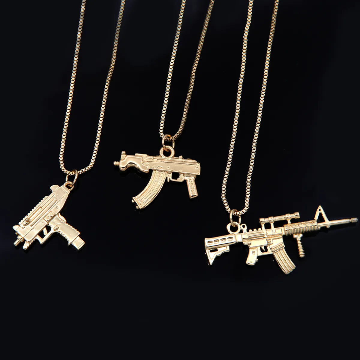 Hip-hop Solid Color Cool Style Pistol Copper 18k Gold Plated Pendant Necklace In Bulk