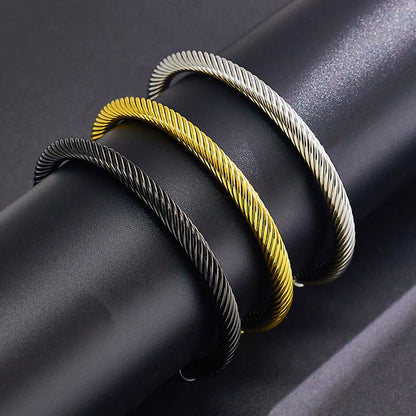 Hip-Hop Solid Color Spiral Stripe Titanium Steel Plating Twisted Cable Bracele 1 Piece