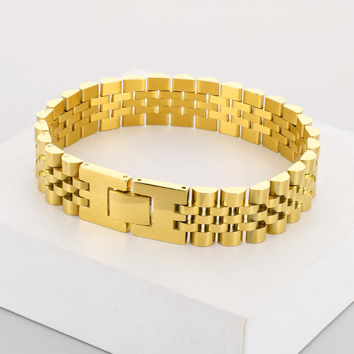 Hip-Hop Solid Color Stainless Steel 18K Gold Plated Men'S Bracelets