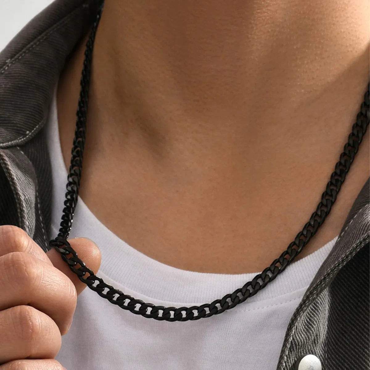 Hip-Hop Solid Color Stainless Steel Men'S Necklace