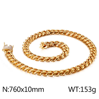 Hip-Hop Solid Color Stainless Steel Plating Chain 18K Gold Plated Men'S Necklace