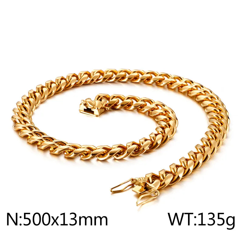 Hip-Hop Solid Color Stainless Steel Plating Chain 18K Gold Plated Men'S Necklace