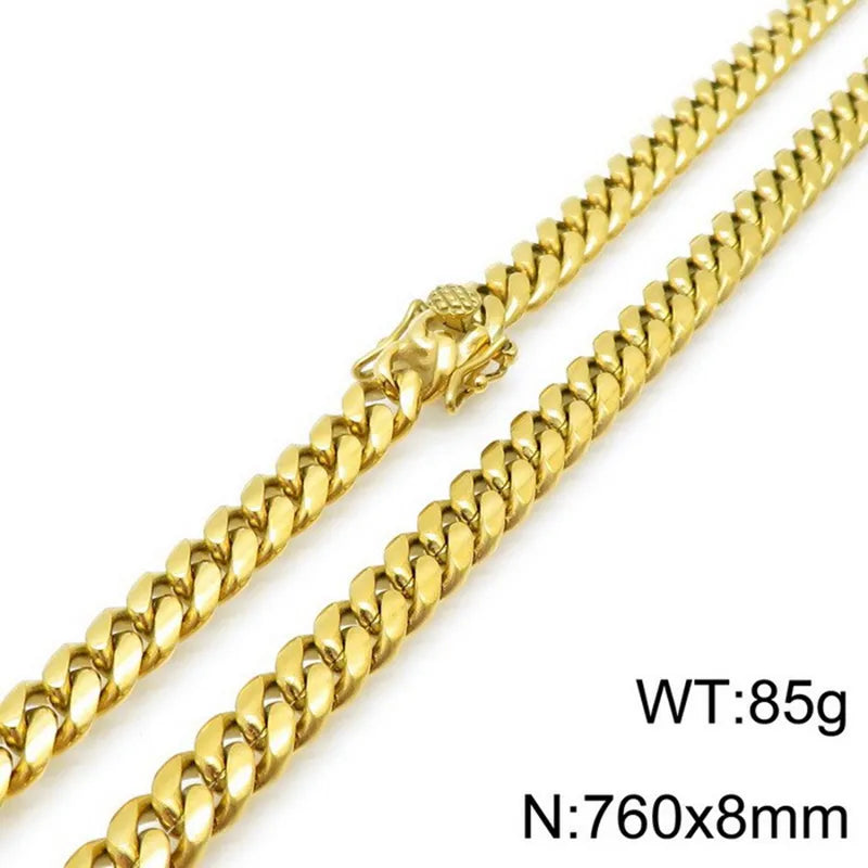 Hip-Hop Solid Color Stainless Steel Plating Chain 18K Gold Plated Men'S Necklace