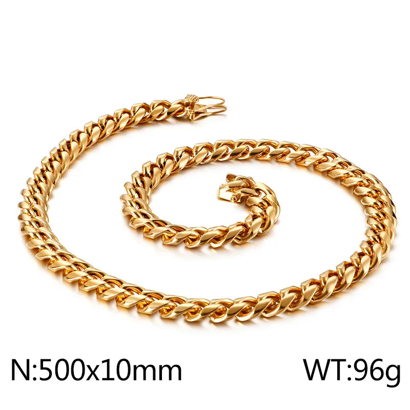 Hip-Hop Solid Color Stainless Steel Plating Chain 18K Gold Plated Men'S Necklace