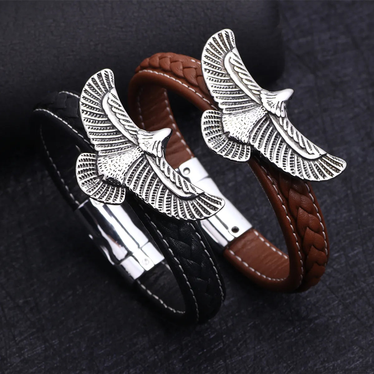 Hip-hop Solid Color Stainless Steel Pu Leather Men's Bangle