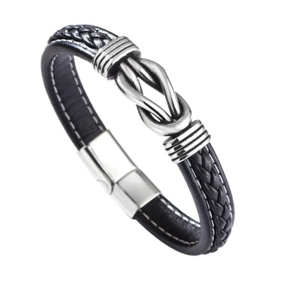 Hip-hop Solid Color Stainless Steel Pu Leather Men's Bangle