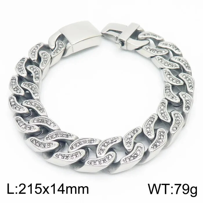 Hip-Hop Solid Color Titanium Steel Inlay Zircon Men'S Bracelets