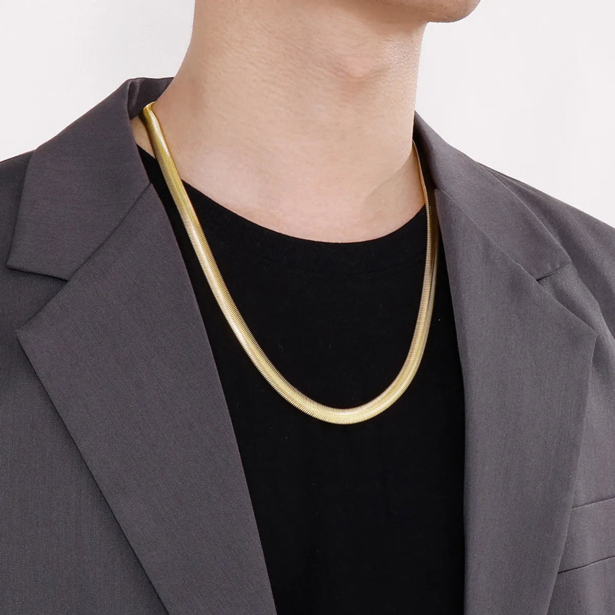 Hip-Hop Solid Color Titanium Steel 18K Gold Plated Men'S Necklace