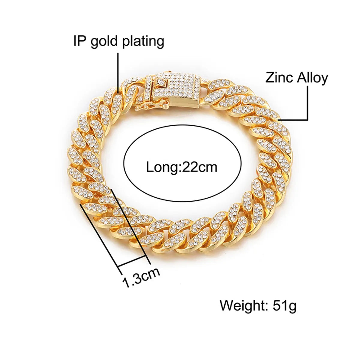 Hip-hop Solid Color Zinc Alloy Plating Inlay Rhinestones Men's Bracelets