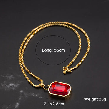 Hip-hop Square Stainless Steel Plating Inlay Rhinestones 18k Gold Plated Pendant Necklace