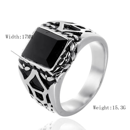 Hip-Hop Square Stainless Steel Polishing Inlay Artificial Gemstones None Unisex Rings