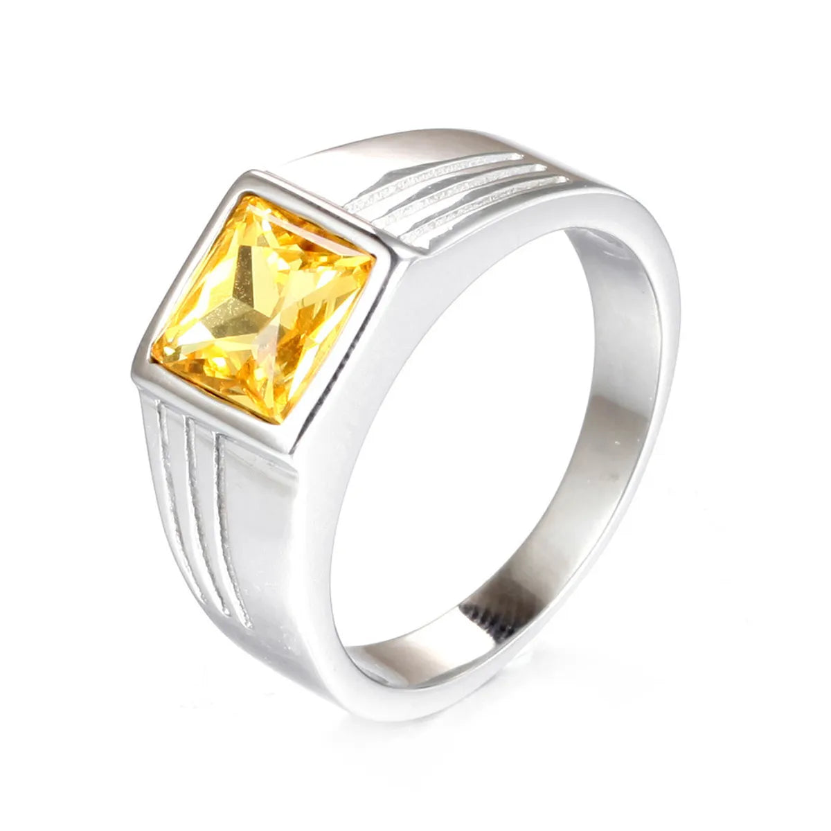 Hip-Hop Square Titanium Steel Inlay Glass Stone 18K Gold Plated Men'S Rings