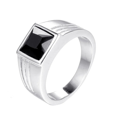 Hip-Hop Square Titanium Steel Inlay Glass Stone 18K Gold Plated Men'S Rings