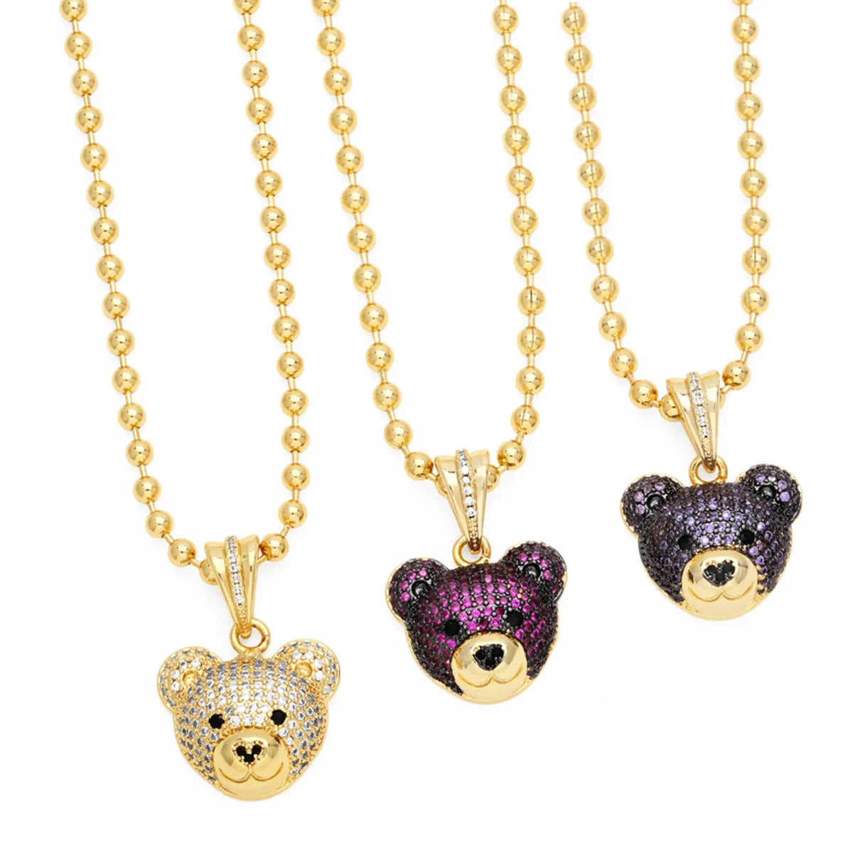 Hip-Hop Streetwear Bear Copper 18k Gold Plated Zircon Pendant Necklace In Bulk