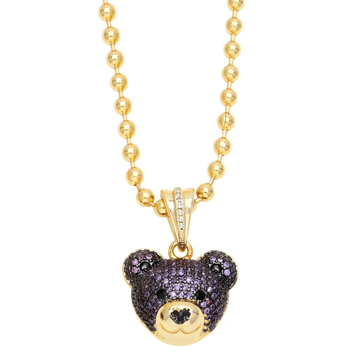 Hip-Hop Streetwear Bear Copper 18k Gold Plated Zircon Pendant Necklace In Bulk