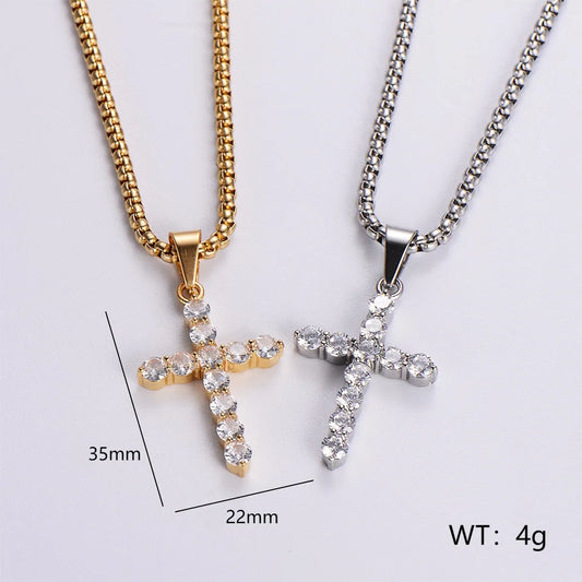 Hip-Hop Streetwear Cross 304 Stainless Steel Plating Inlay Zircon Unisex