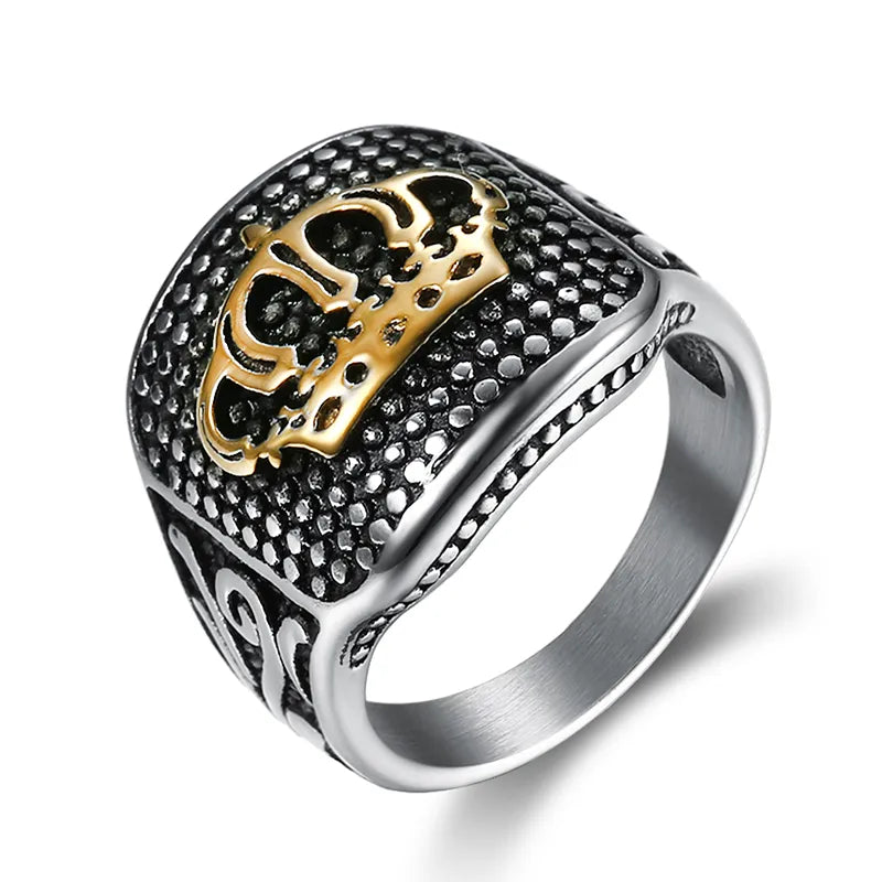 Hip-Hop Streetwear Crown 304 Stainless Steel Carving Men'S Rings