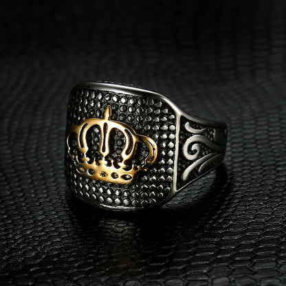 Hip-Hop Streetwear Crown 304 Stainless Steel Carving Men'S Rings