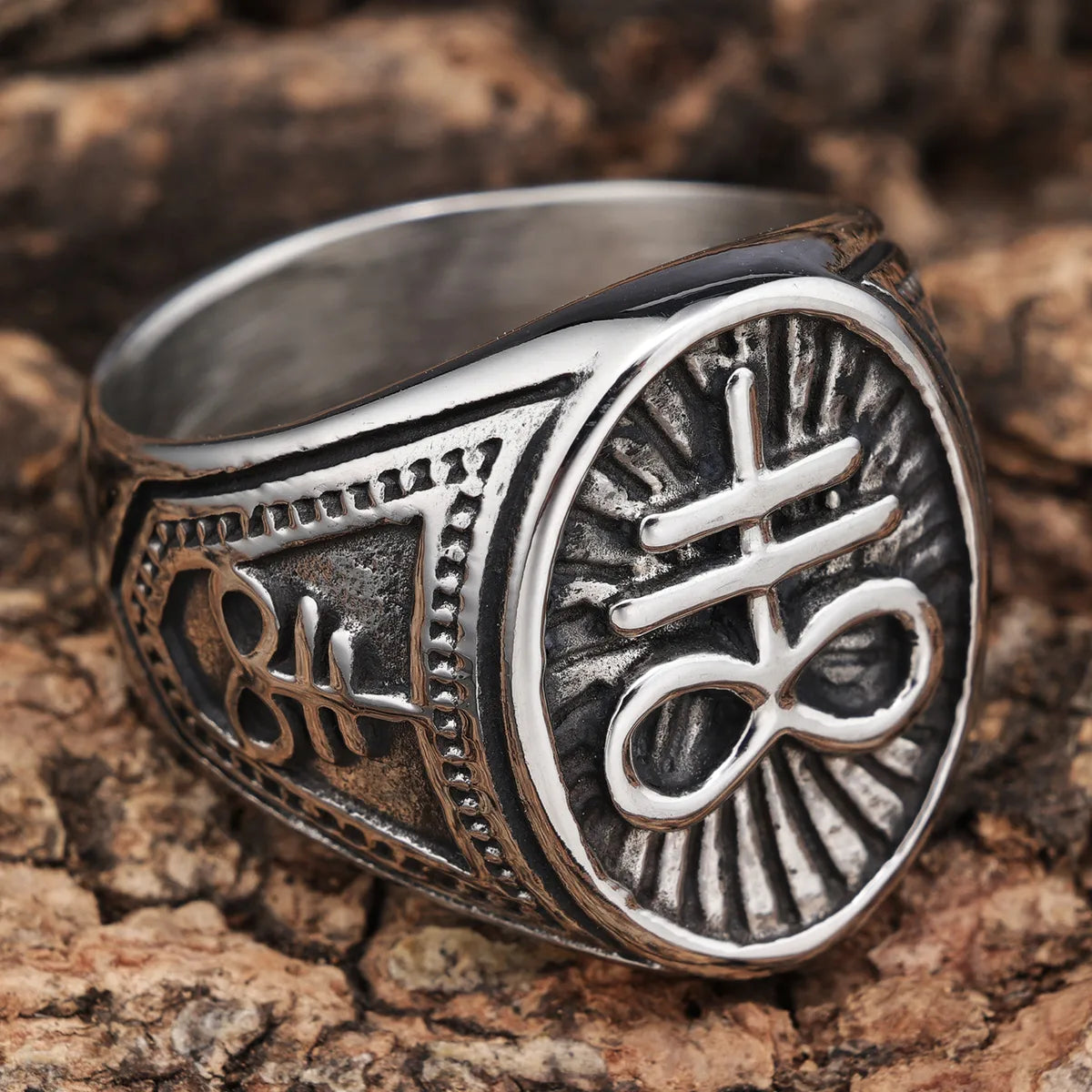 Hip-Hop Streetwear Geometric 304 Stainless Steel Carving Men'S Rings