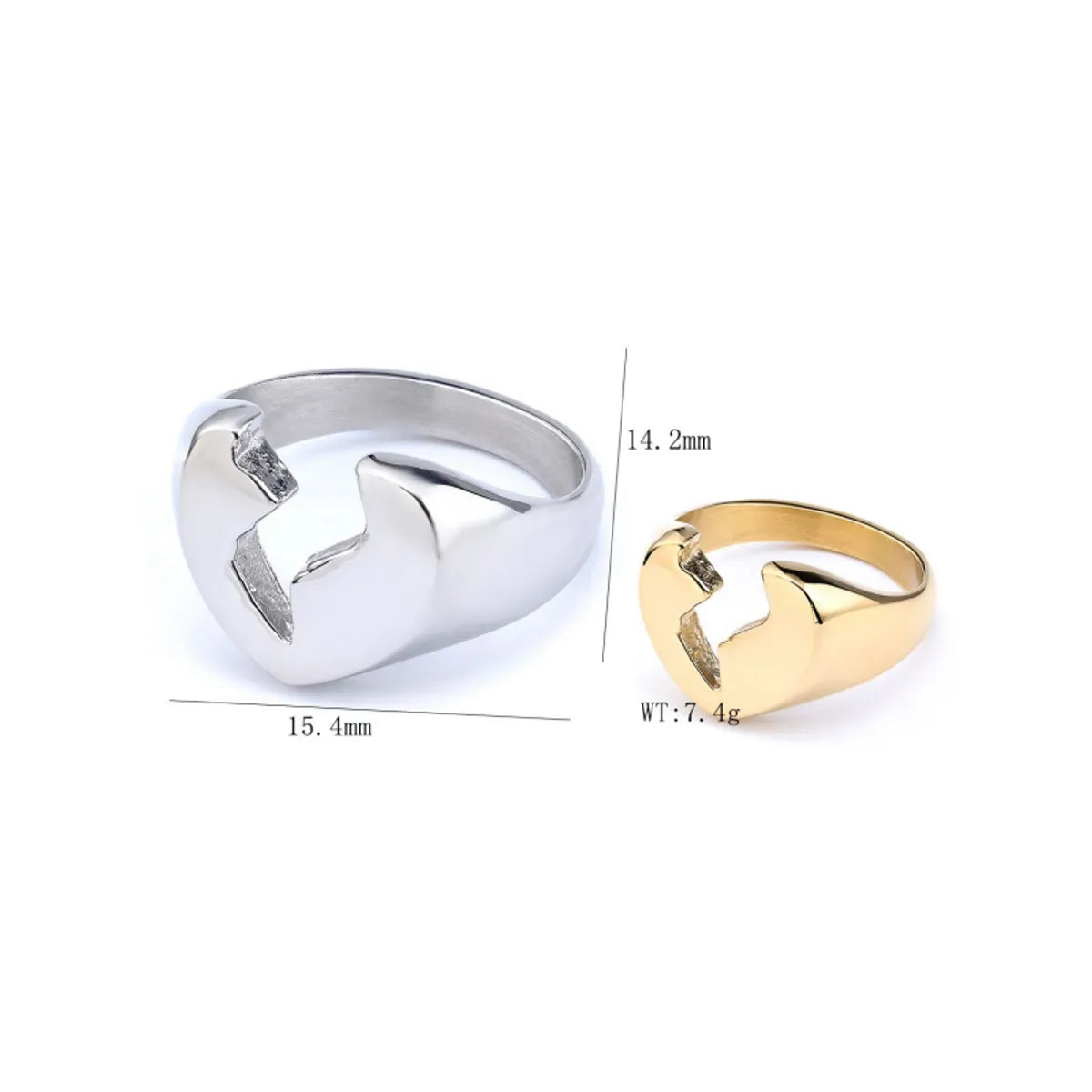 Hip-Hop Streetwear Heart Shape 304 Stainless Steel Carving Men'S Rings