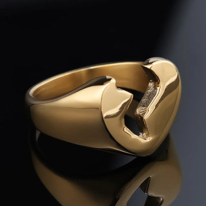 Hip-Hop Streetwear Heart Shape 304 Stainless Steel Carving Men'S Rings